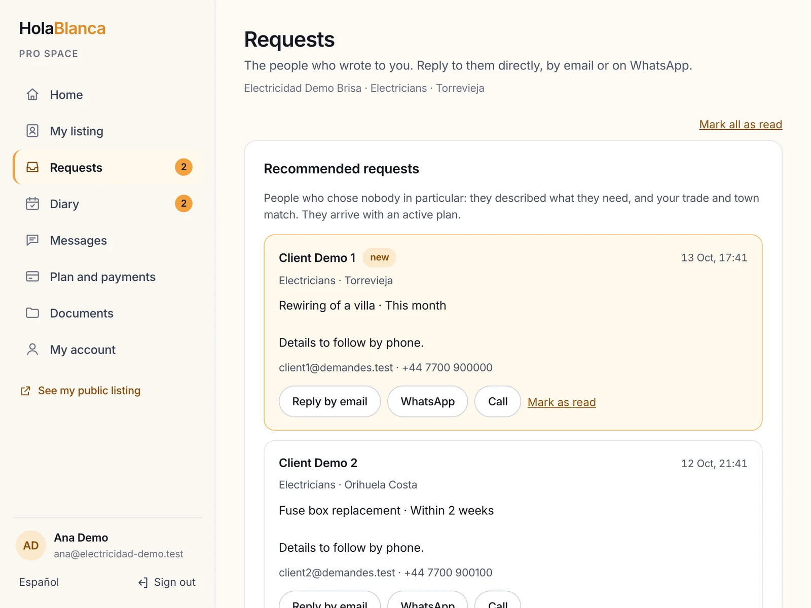 Recommended requests from several towns