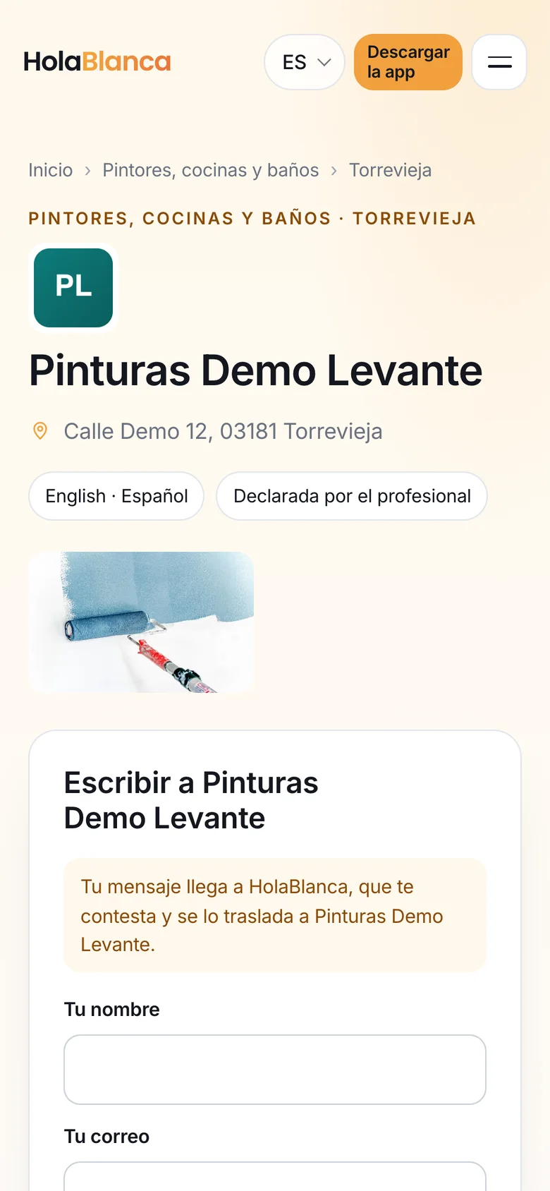 Una ficha publicada con su logo, su dirección y sus idiomas