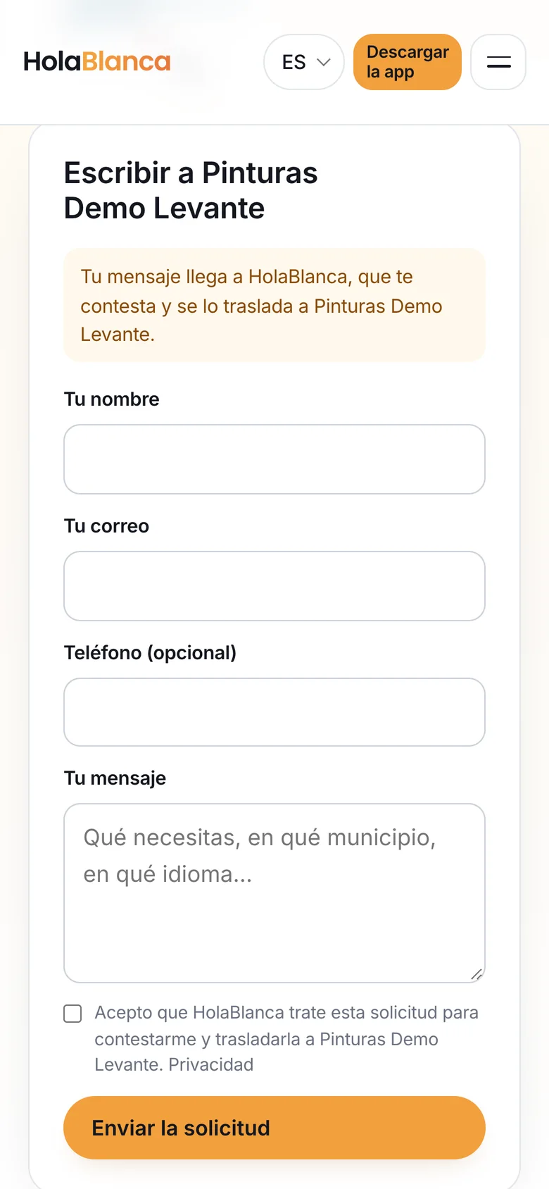 El formulario de una ficha: tu nombre, tu correo y tu mensaje